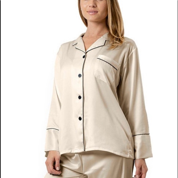 NEW Satin PJ’s in Champagne With Black Piping. - Picture 2 of 11